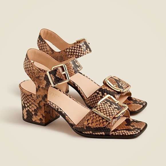 J Crew Dylan buckle block-heel sandals in snake-embossed Italian